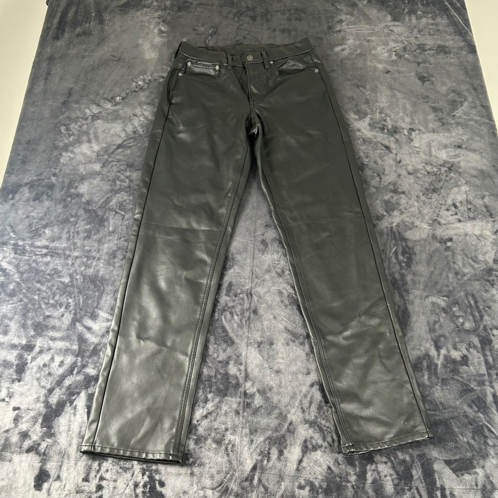 American Eagle Straight Pants Womens 6 Long Black Faux Leather 90s High Rise